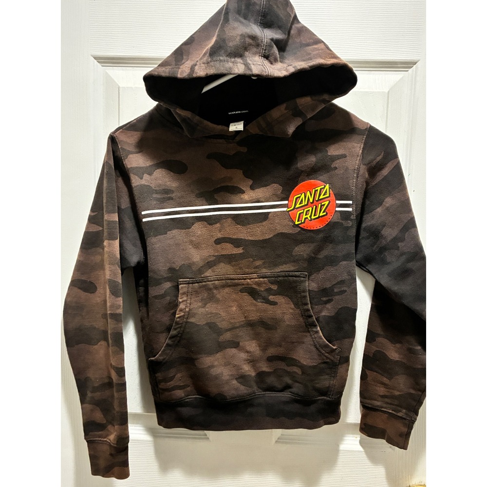 Santa Cruz Skateboards Kids Camo Dot Logo Pullover Hoodie Brown Size Small